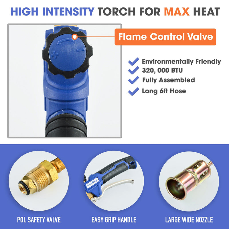 Load image into Gallery viewer, Flame King Propane Torch Weed Burner with Blast Trigger 320,000 BTU
