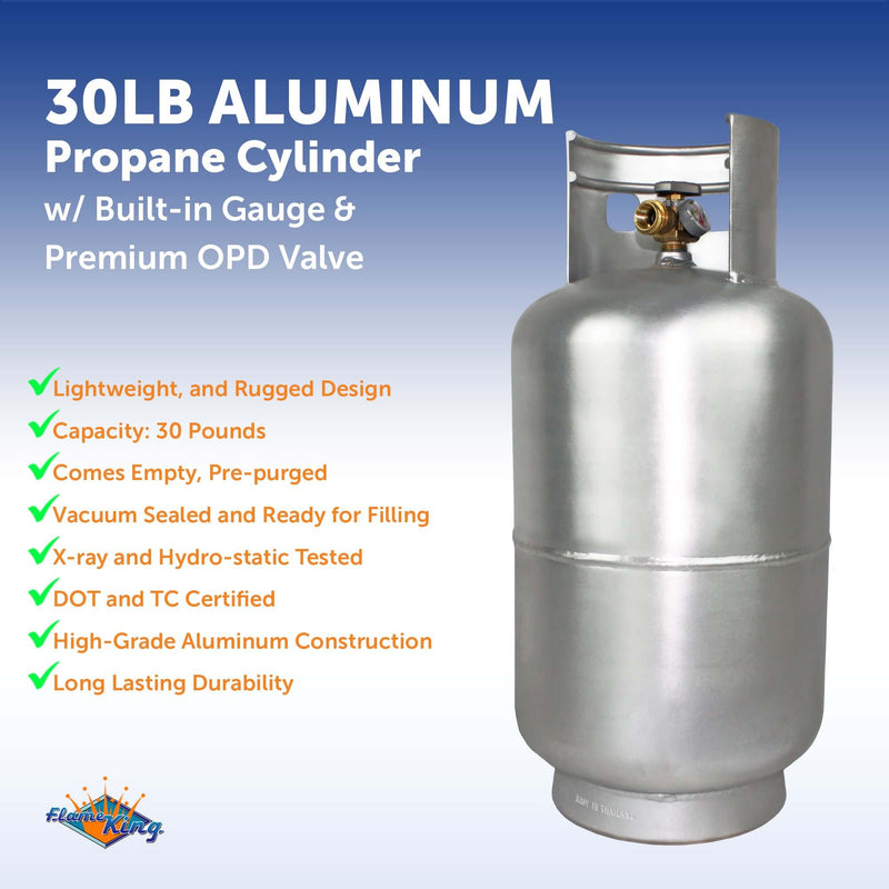Load image into Gallery viewer, Flame King Lightweight 30lb Aluminum Propane Tank Cylinder Gauge and OPD Valve
