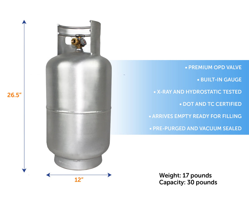 Load image into Gallery viewer, Flame King Lightweight 30lb Aluminum Propane Tank Cylinder Gauge and OPD Valve
