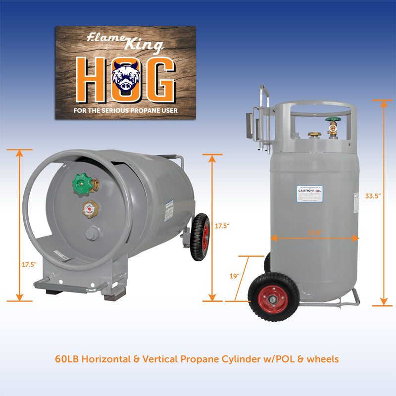 Load image into Gallery viewer, Flame King 60lb Horizontal &amp; Vertical Propane Cylinder Gauge POL &amp; Wheels
