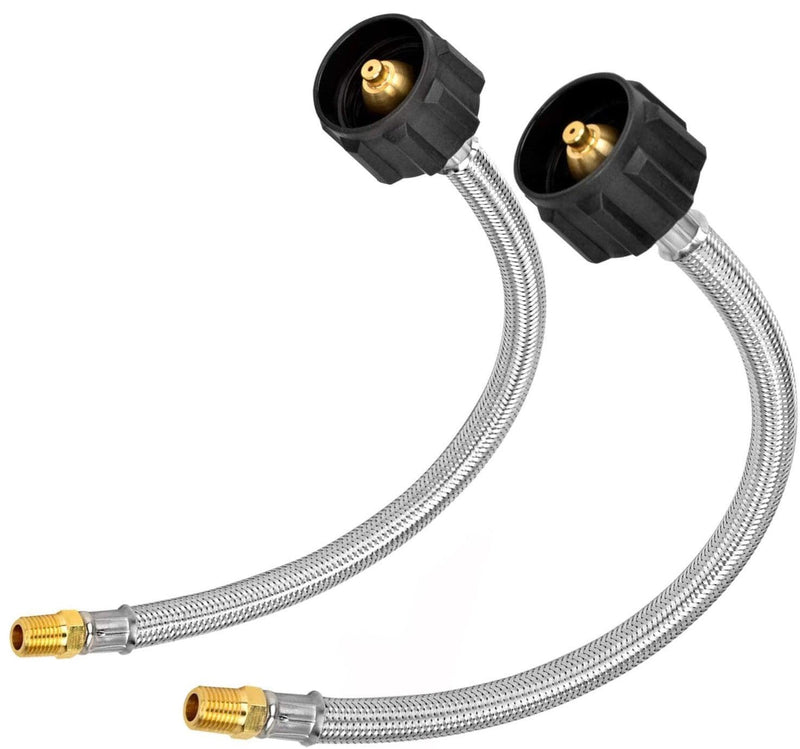 Load image into Gallery viewer, Flame King 1/4&quot; NPT Stainless Steel Braided Propane Pigtail Hose 2 Pack for RV Regulators 12 inches
