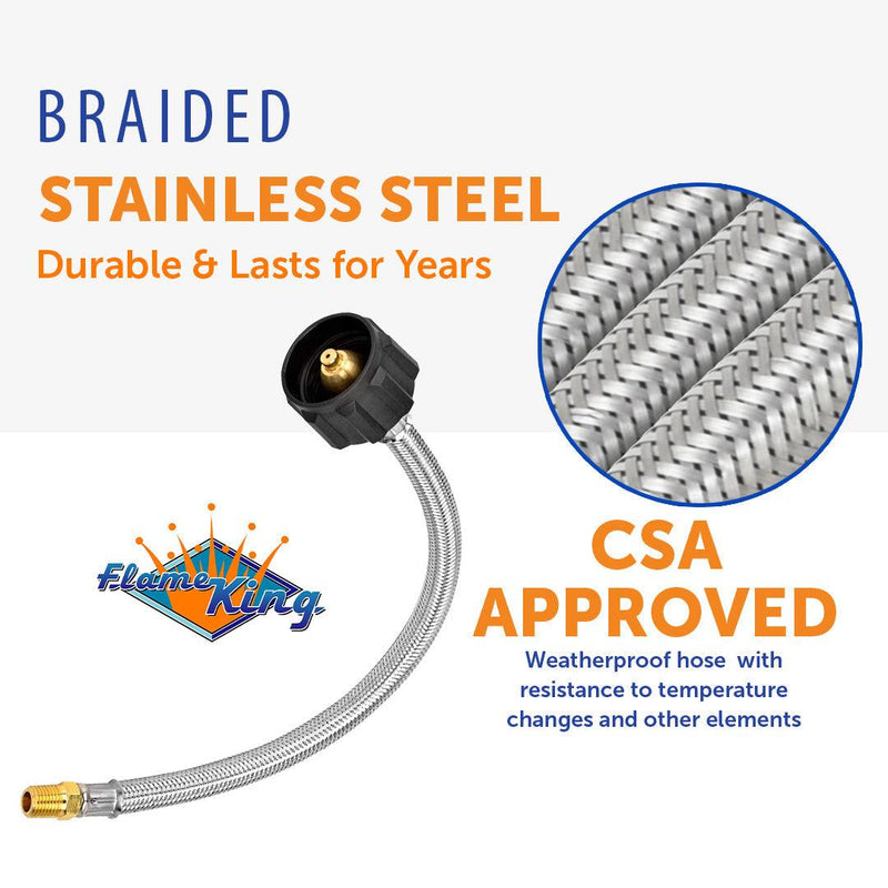 Load image into Gallery viewer, Flame King 1/4&quot; NPT Stainless Steel Braided Propane Pigtail Hose 2 Pack for RV Regulators 12 inches
