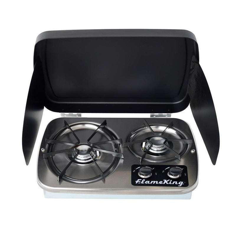 Load image into Gallery viewer, Flame King 2 Burner Built-In RV Trailer Stove with Wind Shield
