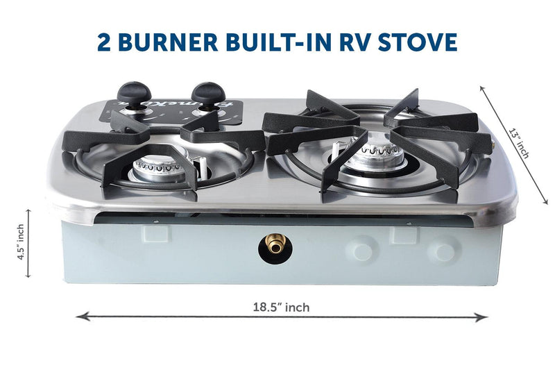 Load image into Gallery viewer, Flame King 2 Burner Built-In RV Trailer Stove with Wind Shield

