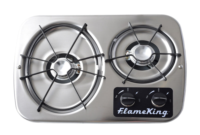 Load image into Gallery viewer, Flame King 2 Burner Built-In RV Trailer Stove with Wind Shield
