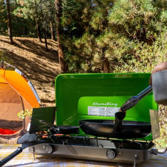 Load image into Gallery viewer, Flame King 2 Burner Portable Propane Gas Camping Stove Grill
