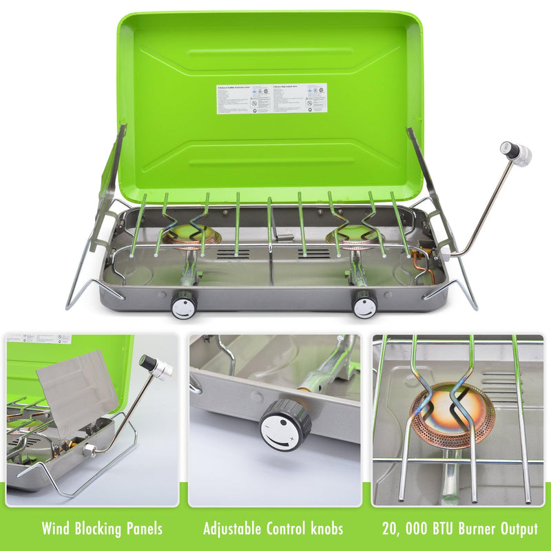 Load image into Gallery viewer, Flame King 2 Burner Portable Propane Gas Camping Stove Grill

