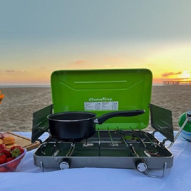 Load image into Gallery viewer, Flame King 2 Burner Portable Propane Gas Camping Stove Grill
