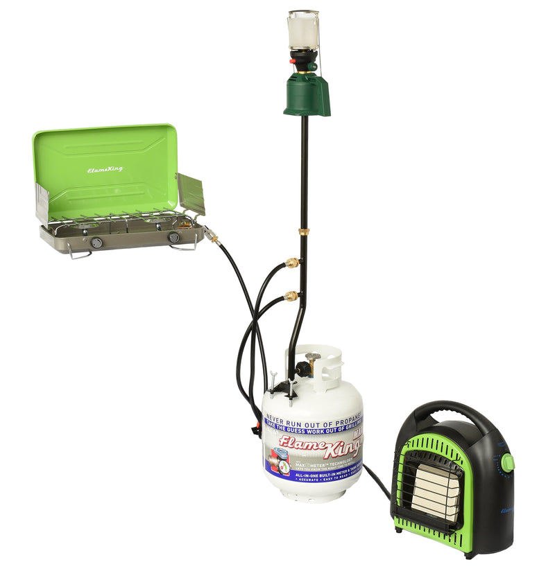 Load image into Gallery viewer, Flame King 3 Outlets Adapter 20 to 1LB Propane Tank Distribution Post Pole Tree Stem Stand
