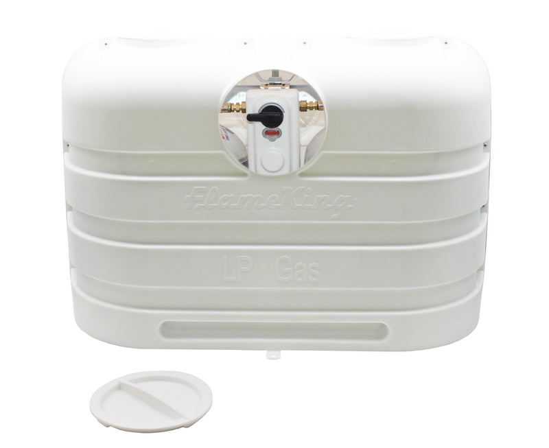 Load image into Gallery viewer, Flame King Dual 20LB LP Propane Tank Light Plastic Heavy Duty Cover Rv Trailer White

