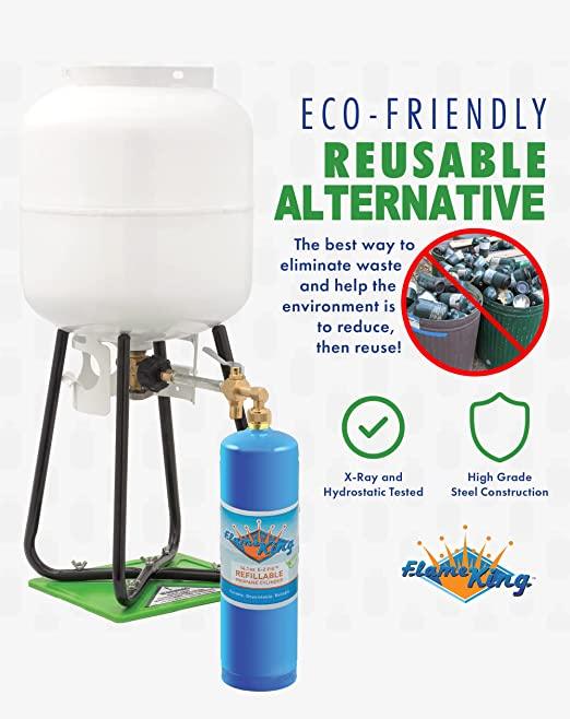 Load image into Gallery viewer, Flame King Eco Friendly Sustainable 1lb Refillable Propane Cylinder + Kit 14.1 oz
