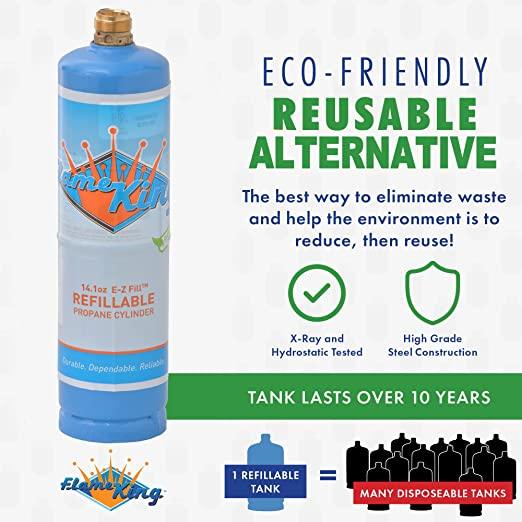 Load image into Gallery viewer, Flame King Eco Friendly Sustainable 1lb Refillable Propane Cylinder + Kit 14.1 oz
