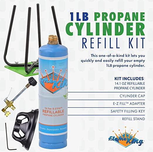 Load image into Gallery viewer, Flame King Eco Friendly Sustainable 1lb Refillable Propane Cylinder + Kit 14.1 oz
