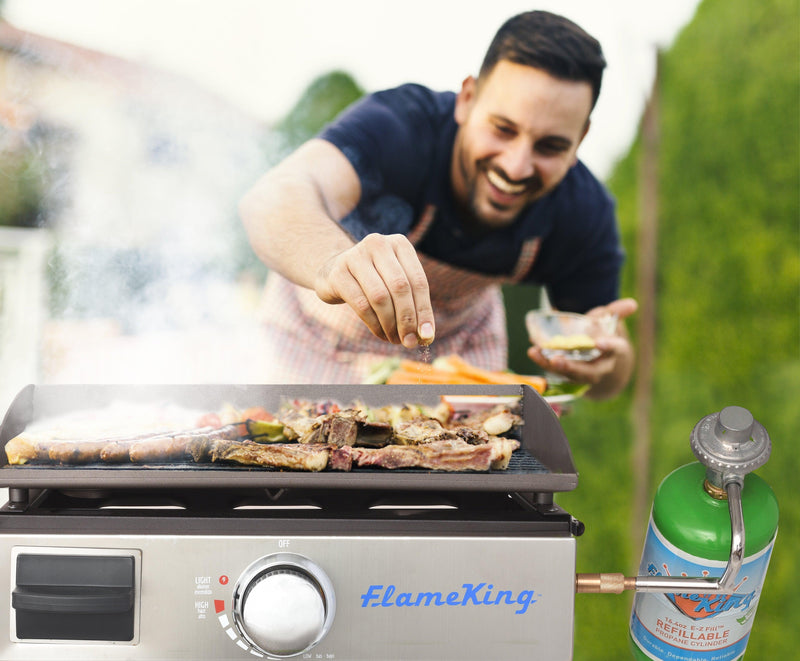 Load image into Gallery viewer, Flame King Flat Top Portable Propane Cast Iron Grill Griddle
