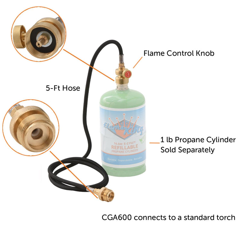 Load image into Gallery viewer, Flame King Flexible 5 FT Extension Hose For 1Lb Propane Tank Cylinder
