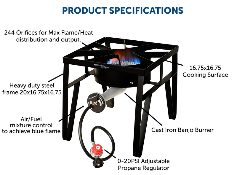 Load image into Gallery viewer, Flame King Heavy Duty 200,000 BTU Propane Gas Single Burner Cooker
