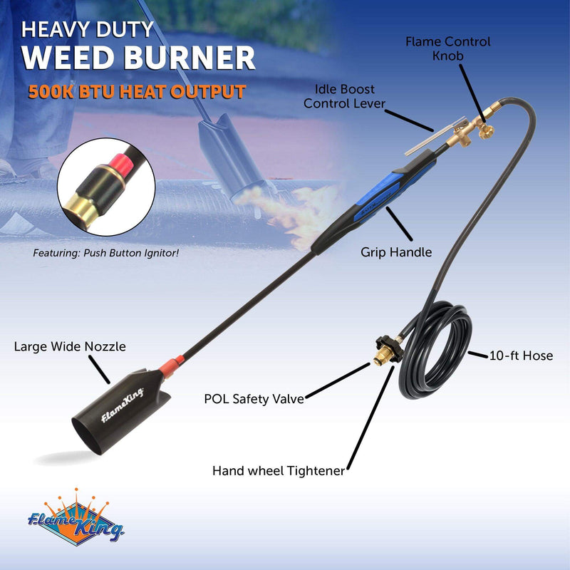 Load image into Gallery viewer, Flame King Heavy Duty Propane Torch Weed Burner 500,000 BTU with Push Button Piezo Ignitor
