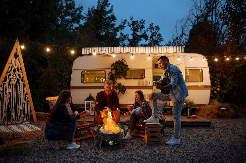 Load image into Gallery viewer, Flame King Outdoor Portable Propane Gas 19″ Fire Pit Bowl with Self Igniter Cover Carry Straps
