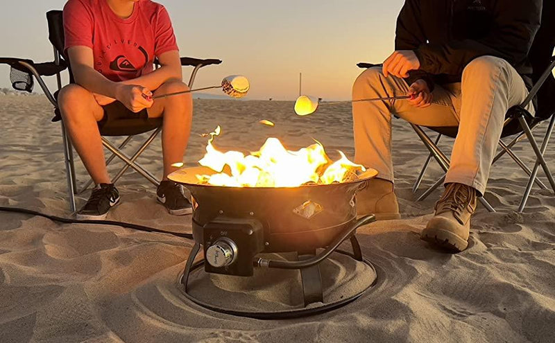 Load image into Gallery viewer, Flame King Outdoor Portable Propane Gas 19″ Fire Pit Bowl with Self Igniter Cover Carry Straps
