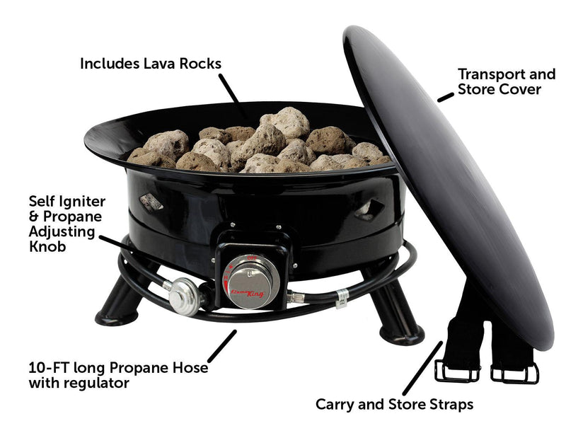 Load image into Gallery viewer, Flame King Outdoor Portable Propane Gas 24″ Fire Pit Bowl with Self Igniter Cover Carry Straps
