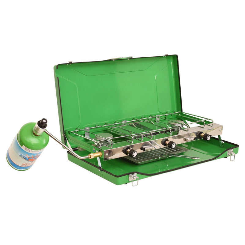 Load image into Gallery viewer, Flame King Portable 3 Burner Grill Propane Gas Camping Stove Toast Tray
