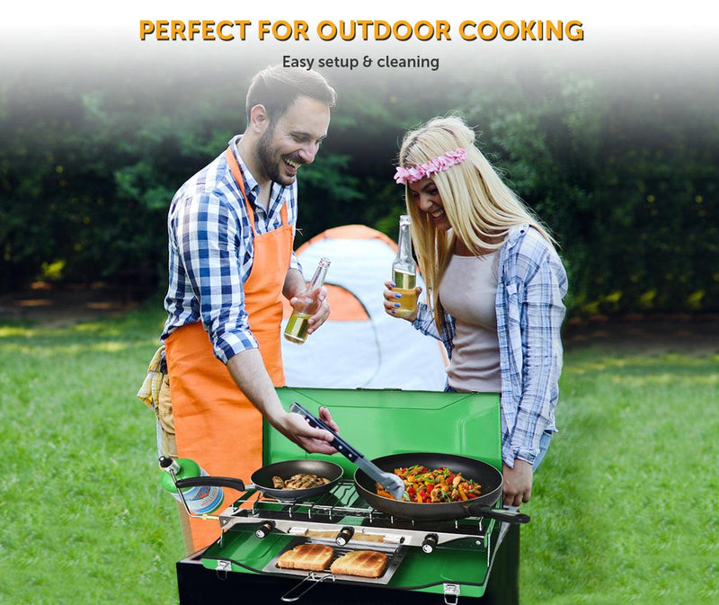 Load image into Gallery viewer, Flame King Portable 3 Burner Grill Propane Gas Camping Stove Toast Tray
