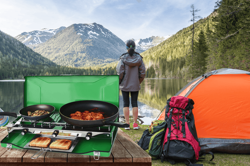 Load image into Gallery viewer, Flame King Portable 3 Burner Grill Propane Gas Camping Stove Toast Tray
