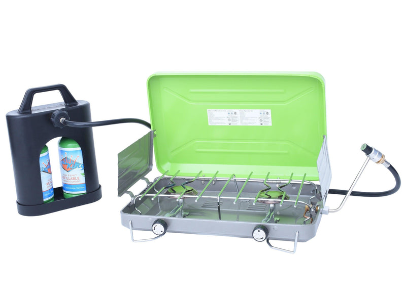 Load image into Gallery viewer, Flame King ProBoost Dual 1LB Propane Tank Carrier
