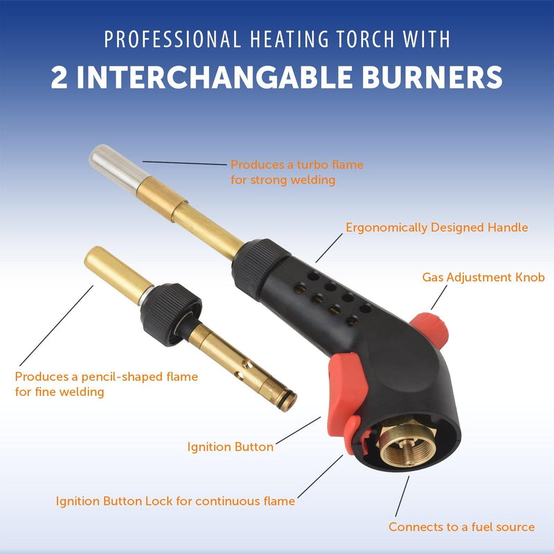 Load image into Gallery viewer, Flame King Propane Gas Blow Torch with Push Button Igniter &amp; 2 Interchangeable Heads
