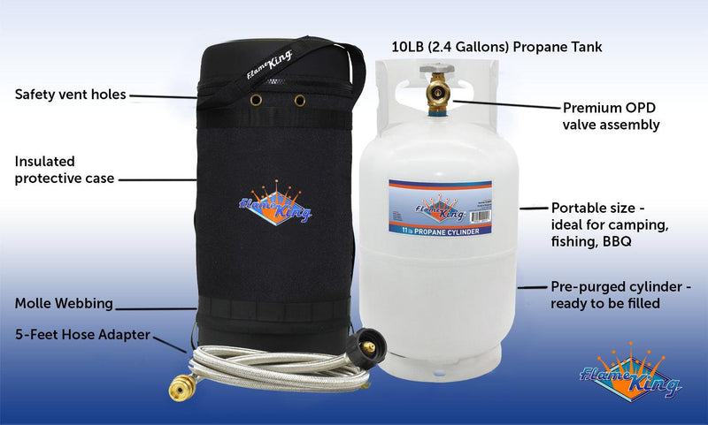 Load image into Gallery viewer, Flame King Propane Gas Hauler Kit 10lb Propane Tank, Adapter Hose and Insulated Protective Carry Case
