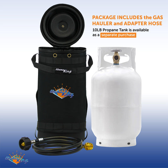 Flame King Propane Gas Hauler Kit-Insulated Protective Carry Case for 10lb Propane Tank plus Adapter Hose