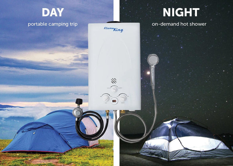Load image into Gallery viewer, Flame King Tankless Outdoor Portable Camping Hot Shower Propane Gas 10L 2.64GPM Water Heater 68,000 BTU
