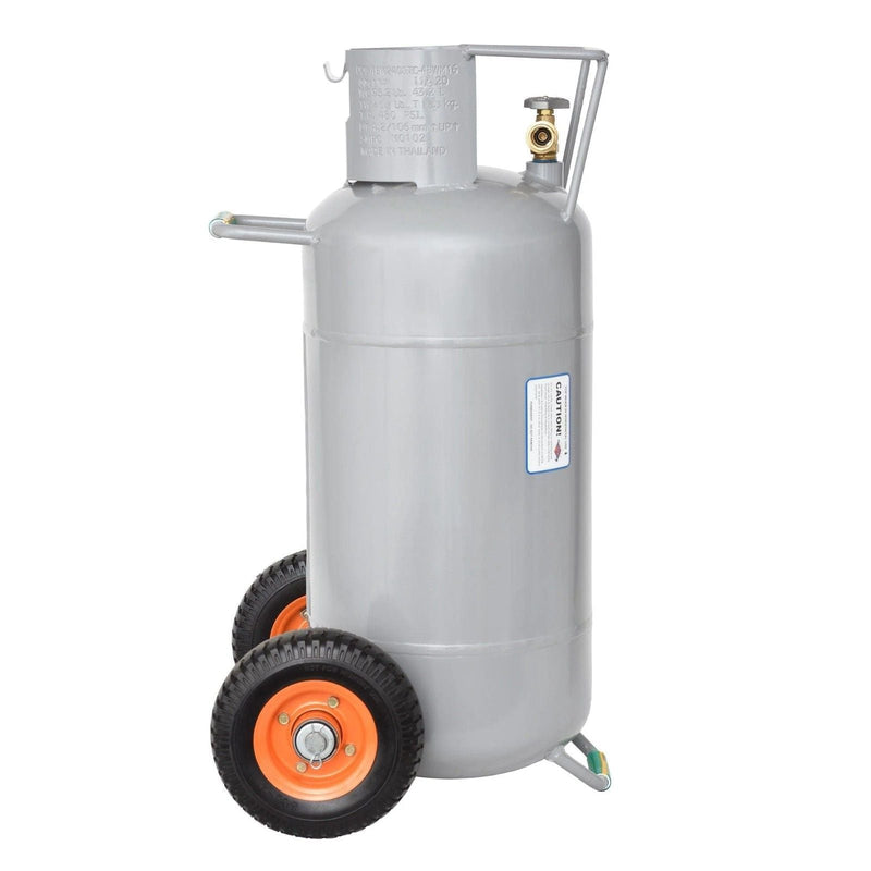 Load image into Gallery viewer, Flame King 40lb Horizontal &amp; Vertical Empty Propane Cylinder with OPD &amp; Wheels
