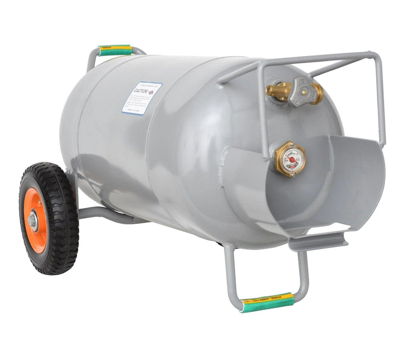Load image into Gallery viewer, Flame King 40lb Horizontal &amp; Vertical Empty Propane Cylinder with OPD &amp; Wheels

