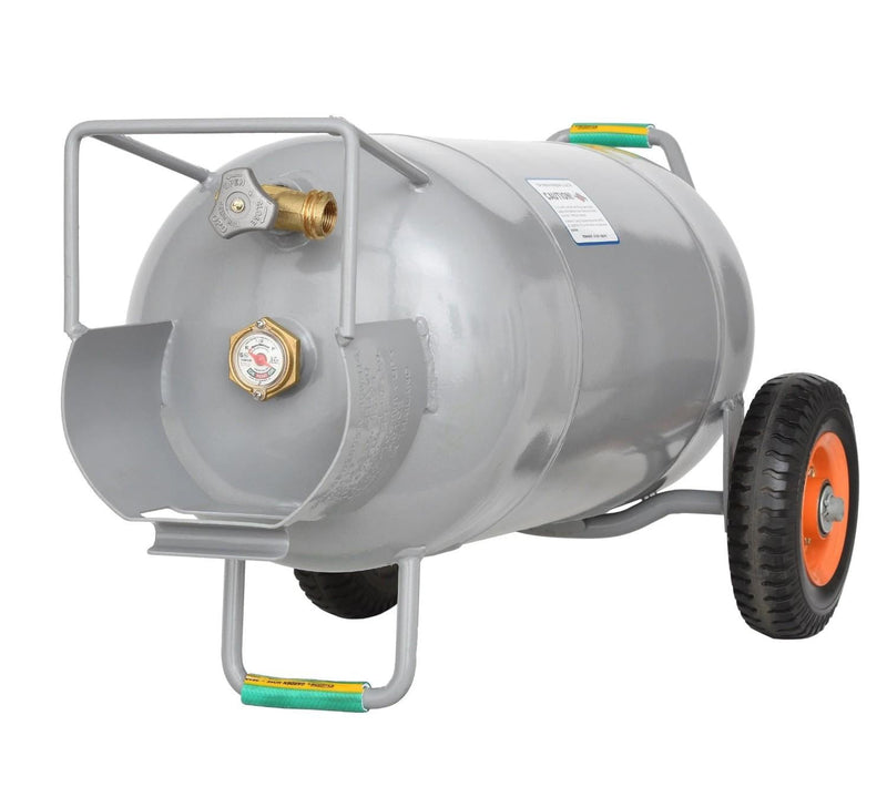 Load image into Gallery viewer, Flame King 40lb Horizontal &amp; Vertical Empty Propane Cylinder with OPD &amp; Wheels
