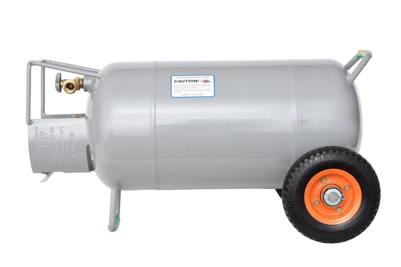 Load image into Gallery viewer, Flame King 40lb Horizontal &amp; Vertical Empty Propane Cylinder with OPD &amp; Wheels
