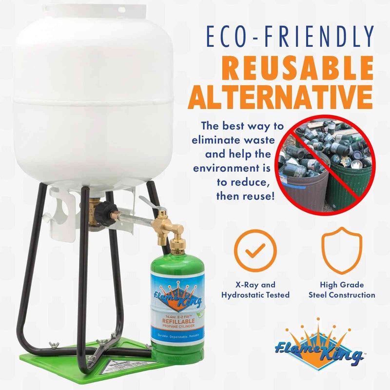 Load image into Gallery viewer, Flame King Eco Friendly 1lb Refillable Reusable Propane Cylinder + Refill Kit
