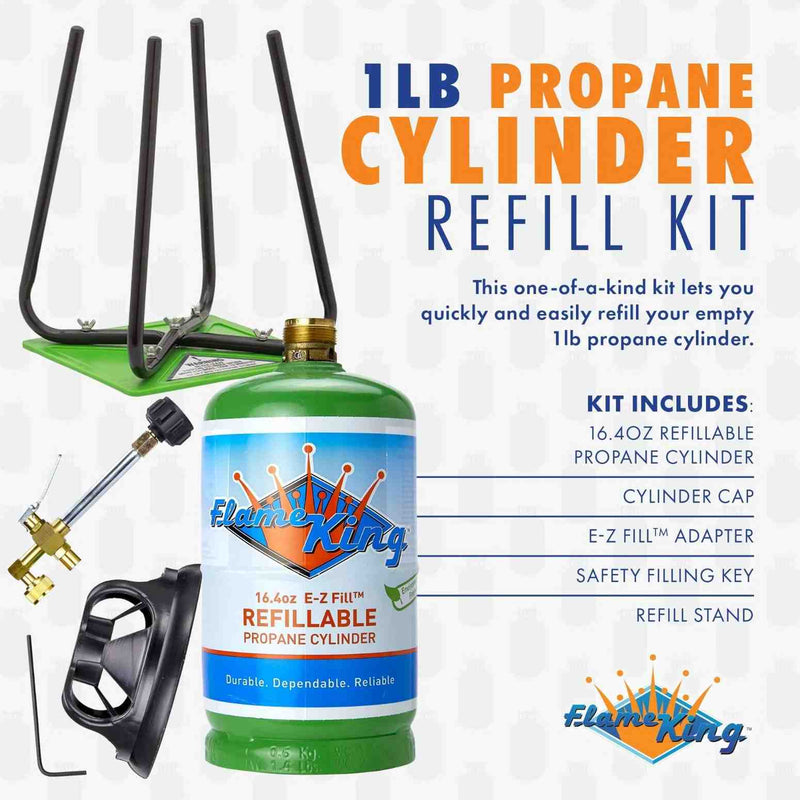 Load image into Gallery viewer, Flame King Eco Friendly 1lb Refillable Reusable Propane Cylinder + Refill Kit
