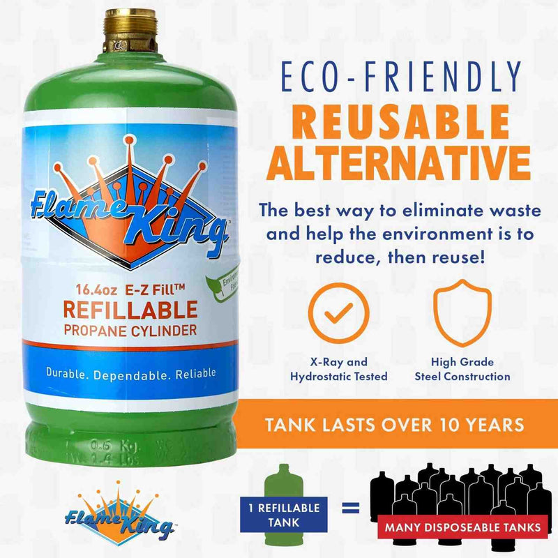 Load image into Gallery viewer, Flame King Eco Friendly 1lb Refillable Reusable Propane Cylinder + Refill Kit
