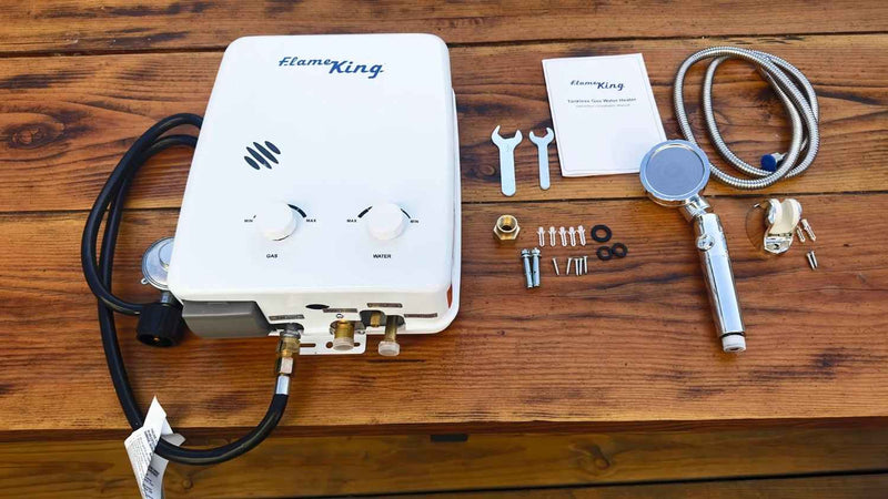 Load image into Gallery viewer, Flame King Tankless Outdoor Portable Camping Hot Shower Propane Gas 5L 1.32GPM Water Heater 34,000 BTU
