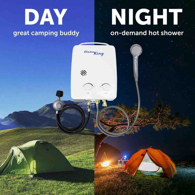 Load image into Gallery viewer, Flame King Tankless Outdoor Portable Camping Hot Shower Propane Gas 5L 1.32GPM Water Heater 34,000 BTU
