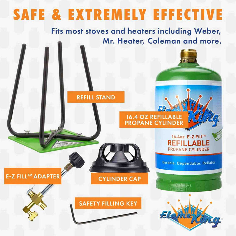 Load image into Gallery viewer, Flame King Eco Friendly 1lb Refillable Reusable Propane Cylinder + Refill Kit
