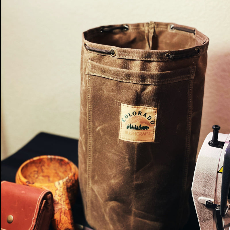 Load image into Gallery viewer, Extra Large Extra Wide Waxed Canvas Round Bottom Bushpot Bag Bushcraft Survival Camping
