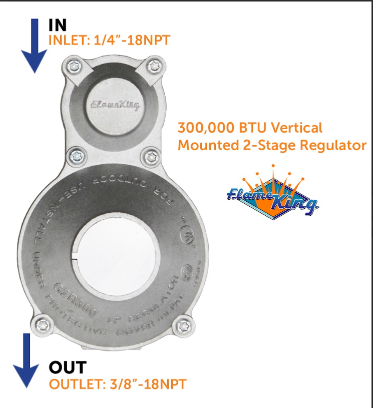 Load image into Gallery viewer, Flame King 2-Stage 300,000 BTU Propane LP Vertical Super Compact Regulator
