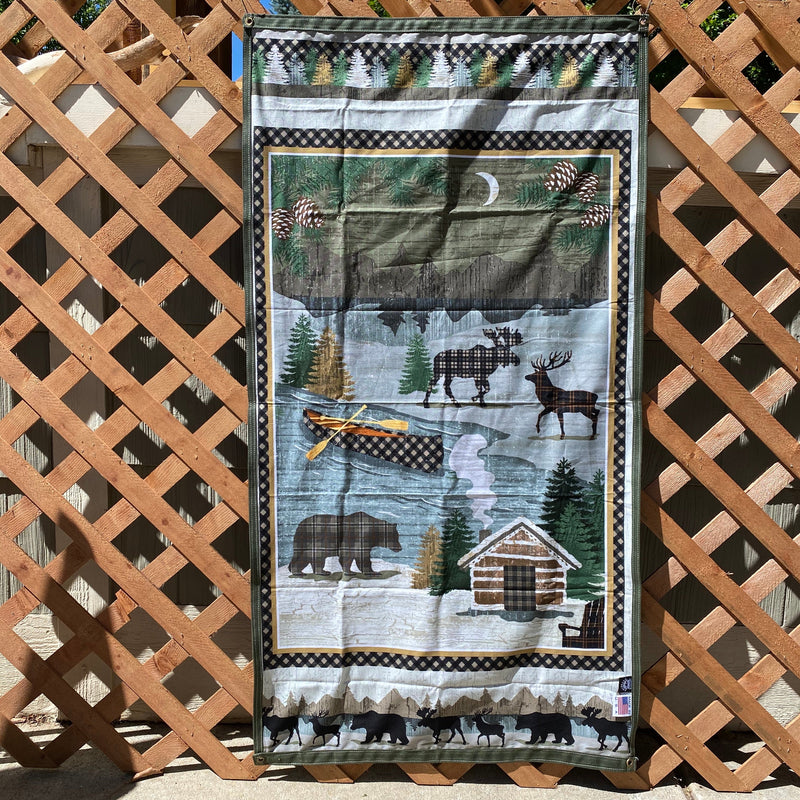 Load image into Gallery viewer, Medium Waxed Canvas and Woodland Scene Cotton Lined Bushcraft Ground Cloth
