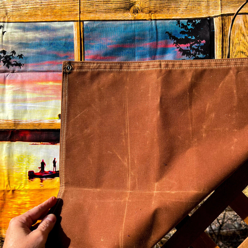 Load image into Gallery viewer, Large Waxed Canvas and Lake Cabin Scene Cotton Lined Bushcraft Ground Cloth
