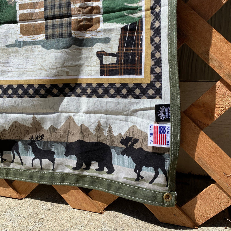 Load image into Gallery viewer, Medium Waxed Canvas and Woodland Scene Cotton Lined Bushcraft Ground Cloth
