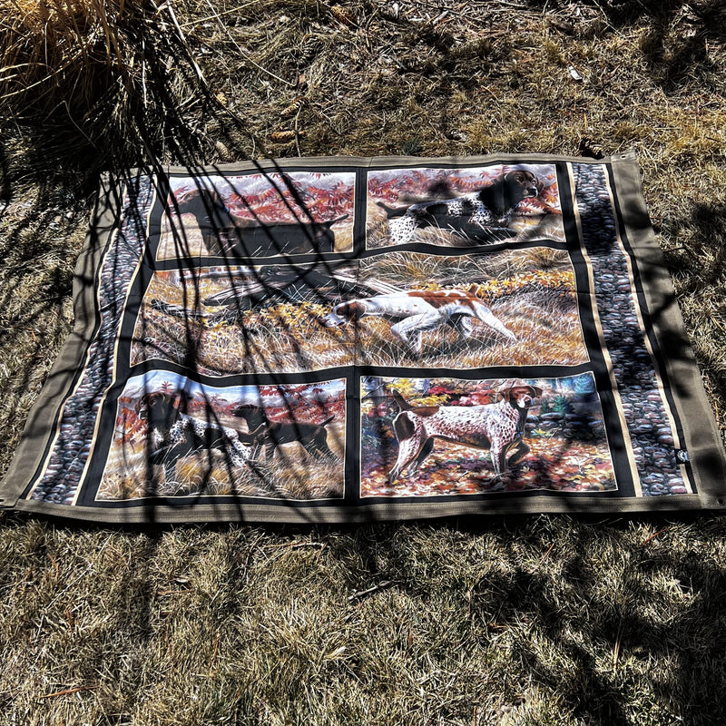 Load image into Gallery viewer, Large Waxed Canvas and Bird Dog Print Cotton Lined Bushcraft Ground Cloth
