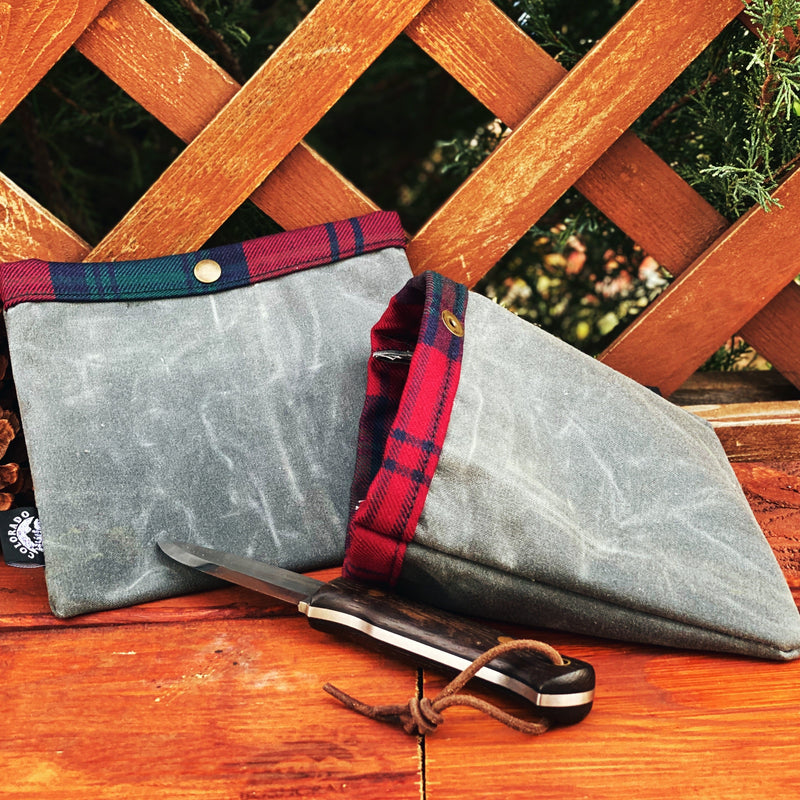 Load image into Gallery viewer, Set of Two Small Handmade Waxed Canvas and Wool Ditty Bags for Bushcraft Camping Outdoors (Various Colors)
