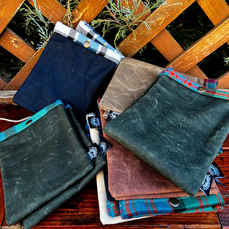 Load image into Gallery viewer, Set of Two Medium Handmade Waxed Canvas and Wool Ditty Bags for Bushcraft Camping Outdoors (Various Colors)

